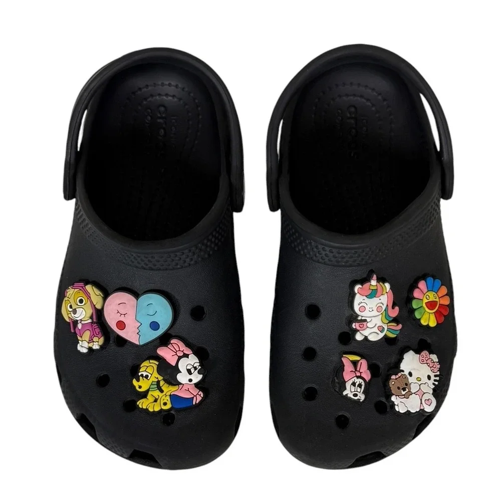 Crocs Classic Clog Kids Black Size C 11 Character Charms Jibbitz Slip On‎ Shoes